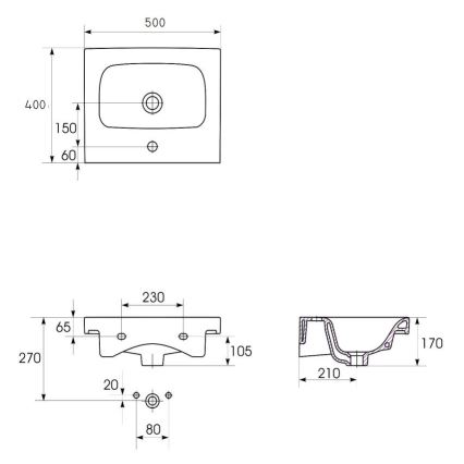 Cersanit K116-009 - Умивалник за вграждане MODUO 40x50 см керамика/бял гланц