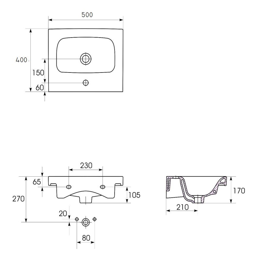 Cersanit K116-009 - Умивалник за вграждане MODUO 40x50 см керамика/бял гланц
