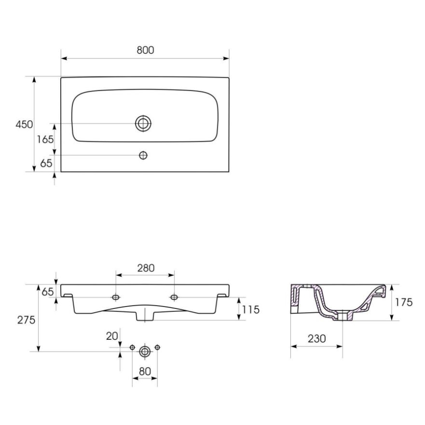 Cersanit K116-013 - мивка за плот/за окачване MODUO 45x80 cm керамика/бял гланц