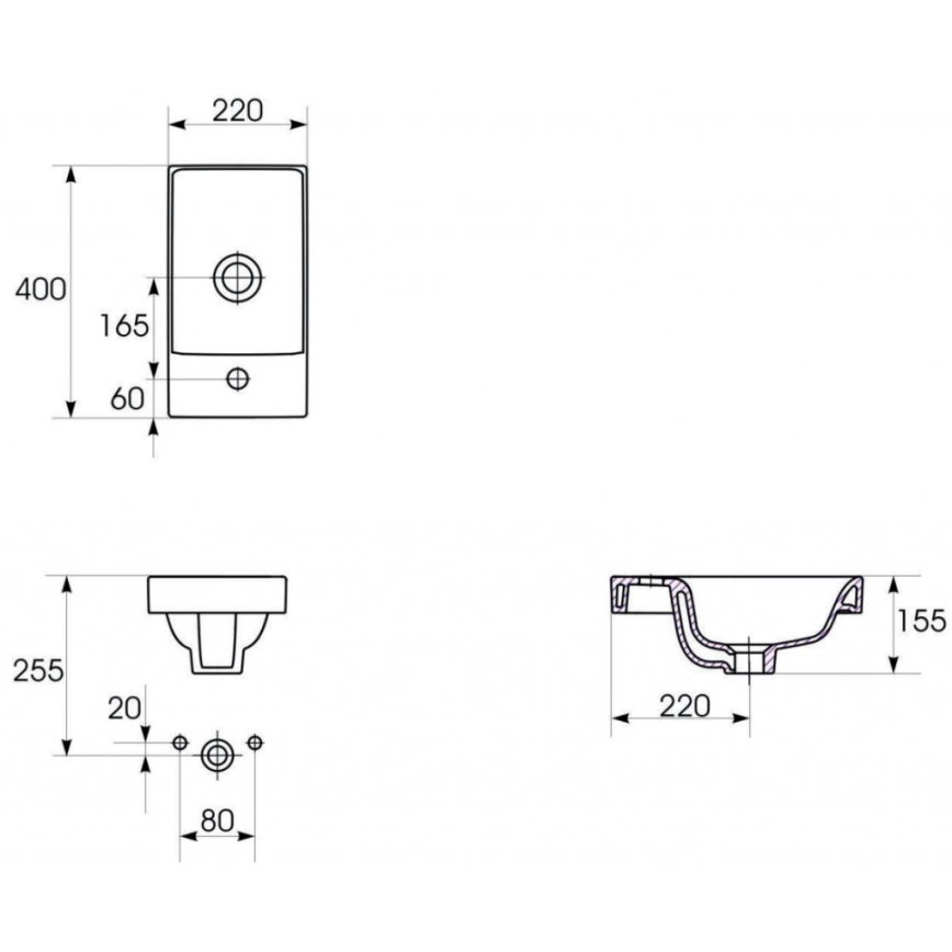 Cersanit K116-016 - Вграден умивалник MODUO 22x40 cm керамика/гланцово бяло