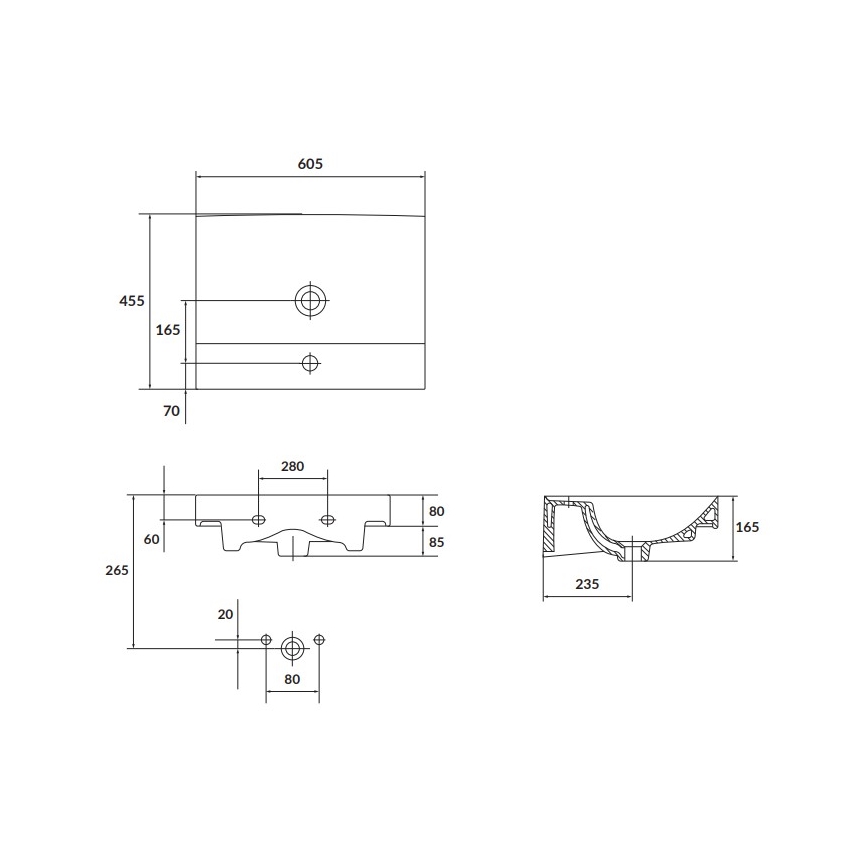 Cersanit K120-009 - Умивалник за вграждане LARGA 45,5x60,5 см керамика/бял гланц