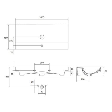 Cersanit K120-011 - Вграден умивалник LARGA 46x100 см керамика/бял гланц