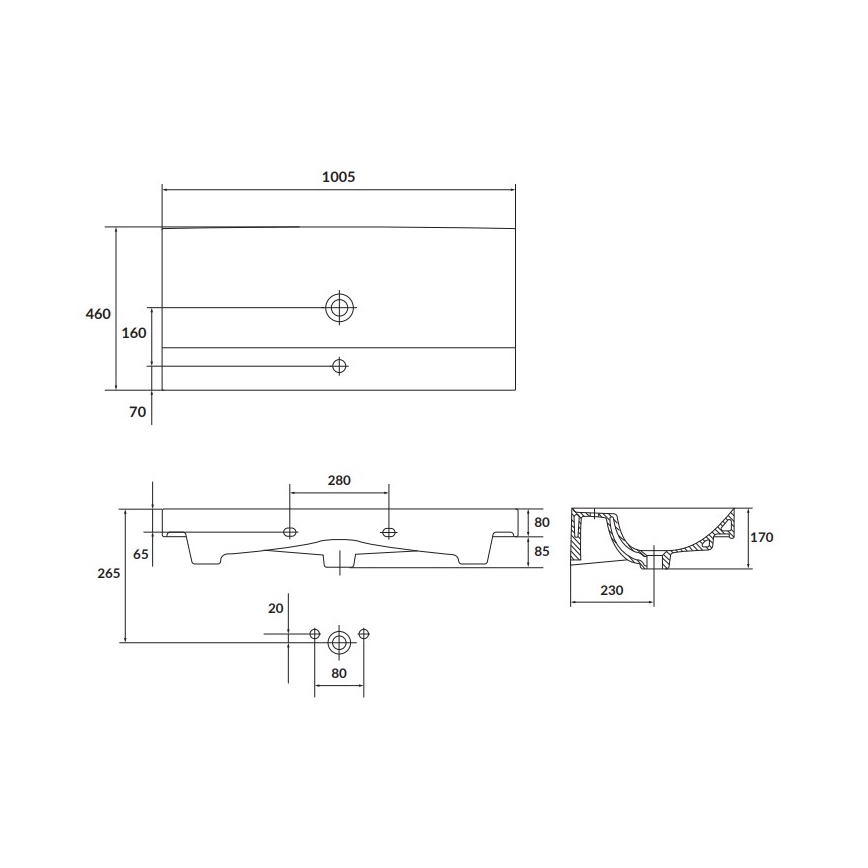 Cersanit K120-011 - Вграден умивалник LARGA 46x100 см керамика/бял гланц