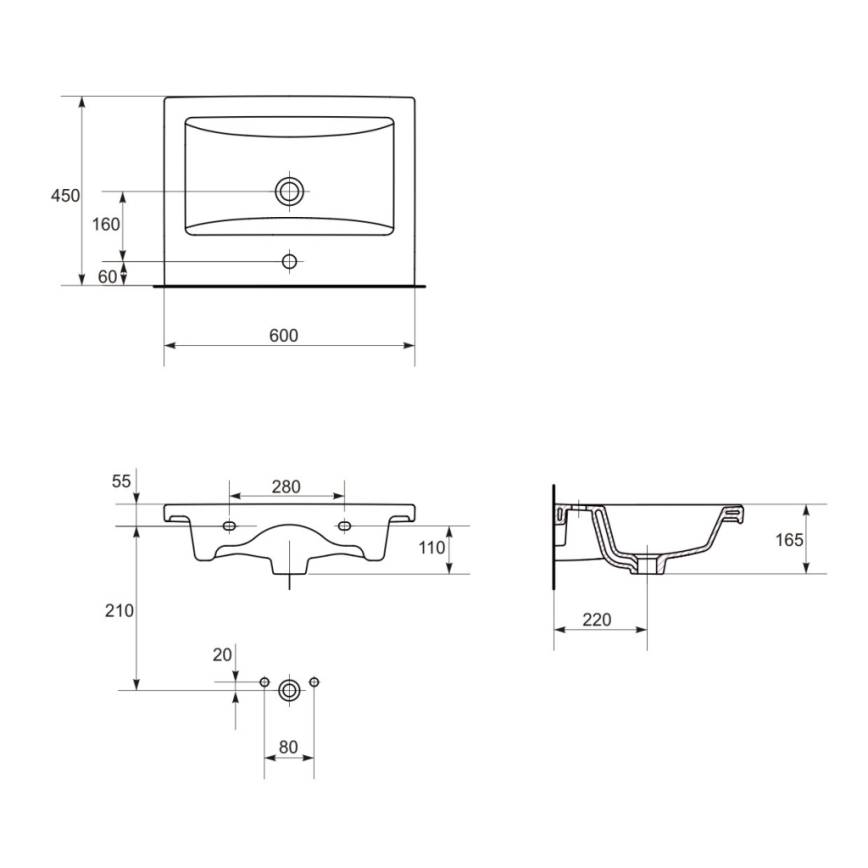 Cersanit K32-003-BOX - Мивка за плот/стенен монтаж COMO 45x60 см керамика/бял гланц