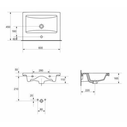 Cersanit K32-003-ECO - Мивка за плот/за стенен монтаж COMO 45x60 cm керамика/бял гланц