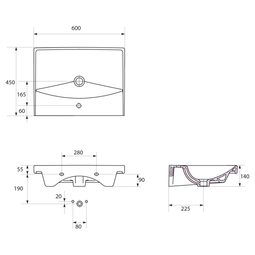 Cersanit K35-006 - Вграден умивалник CITY 45x60 см керамика/бял гланц