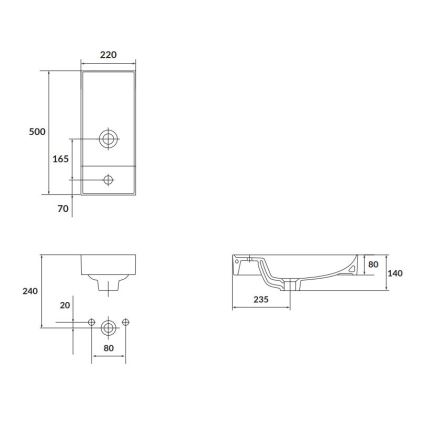 Cersanit K677-005 - Мивка за плот LARGA 22x50 см керамика/бял гланц