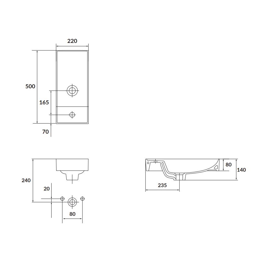 Cersanit K677-005 - Мивка за плот LARGA 22x50 см керамика/бял гланц