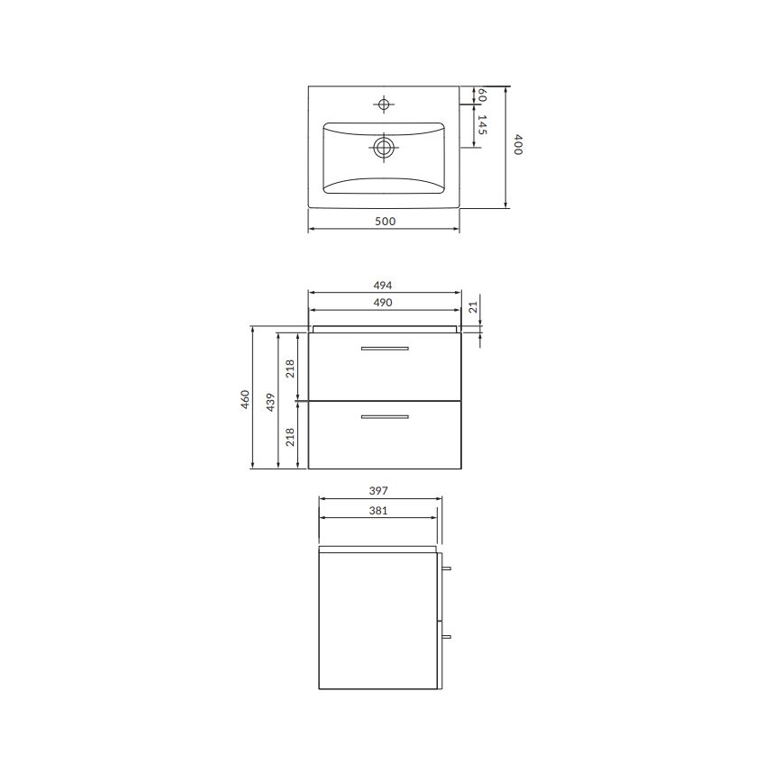Cersanit S801-146-DSM - Висящ шкаф за баня с мивка ELIS 46x50 см бял