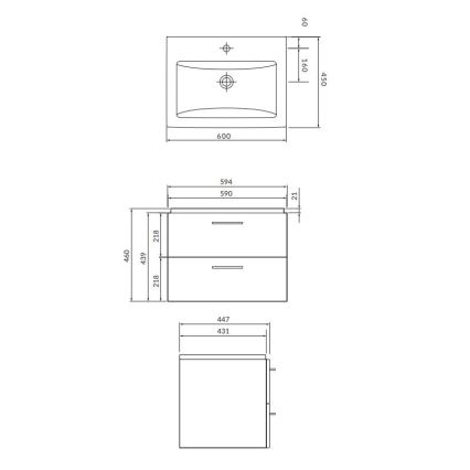 Cersanit S801-148-DSM - Висящ шкаф за баня с мивка ELODY 46x60 см, орех