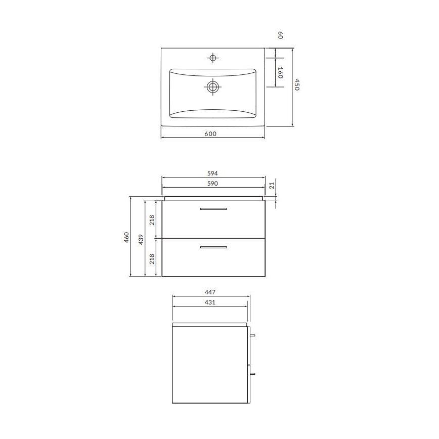 Cersanit S801-148-DSM - Висящ шкаф за баня с мивка ELODY 46x60 см, орех