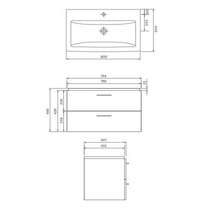 Cersanit S801-154-DSM - Висящ шкаф за баня с мивка ELODY 46x80 см, орех