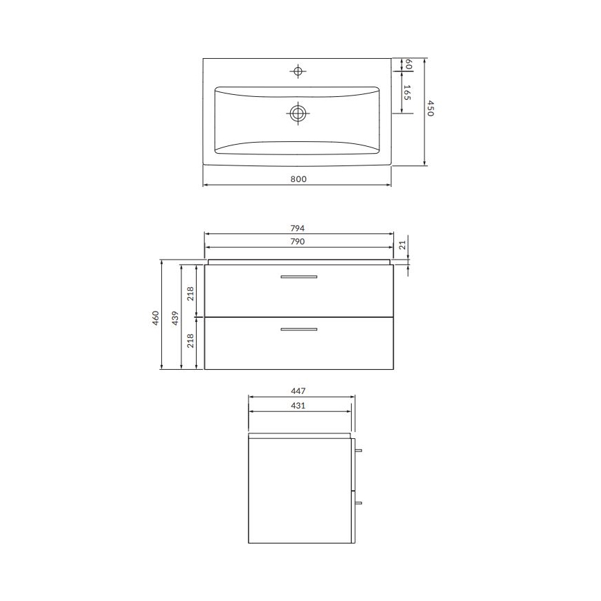 Cersanit S801-154-DSM - Висящ шкаф за баня с мивка ELODY 46x80 см, орех