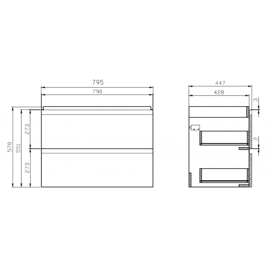 Cersanit S801-221-DSM - Висящ шкаф за баня с мивка MEDDIE 62x80 см, бял гланц