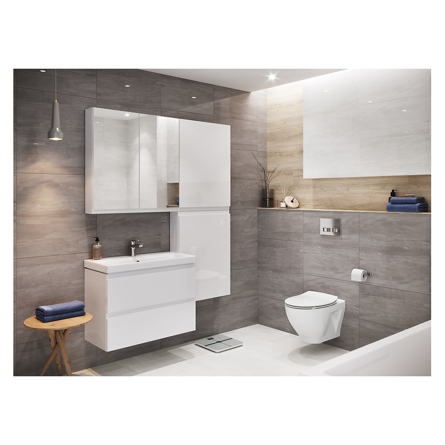 Cersanit S801-225-DSM - Висящ шкаф за баня с мивка MODUO SLIM 80x57x38 см бял гланц