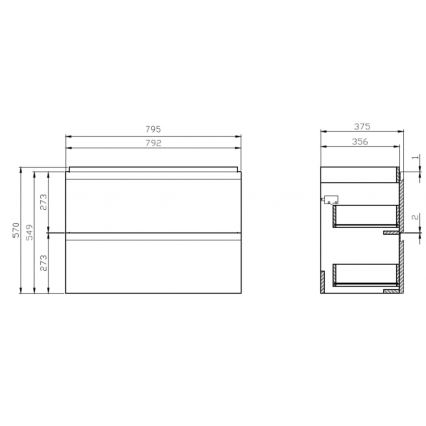 Cersanit S801-225-DSM - Висящ шкаф за баня с мивка MODUO SLIM 80x57x38 см бял гланц