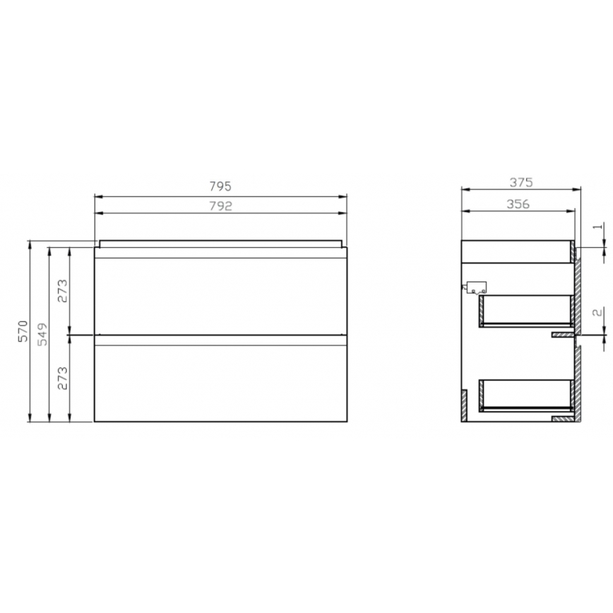 Cersanit S801-225-DSM - Висящ шкаф за баня с мивка MODUO SLIM 80x57x38 см бял гланц