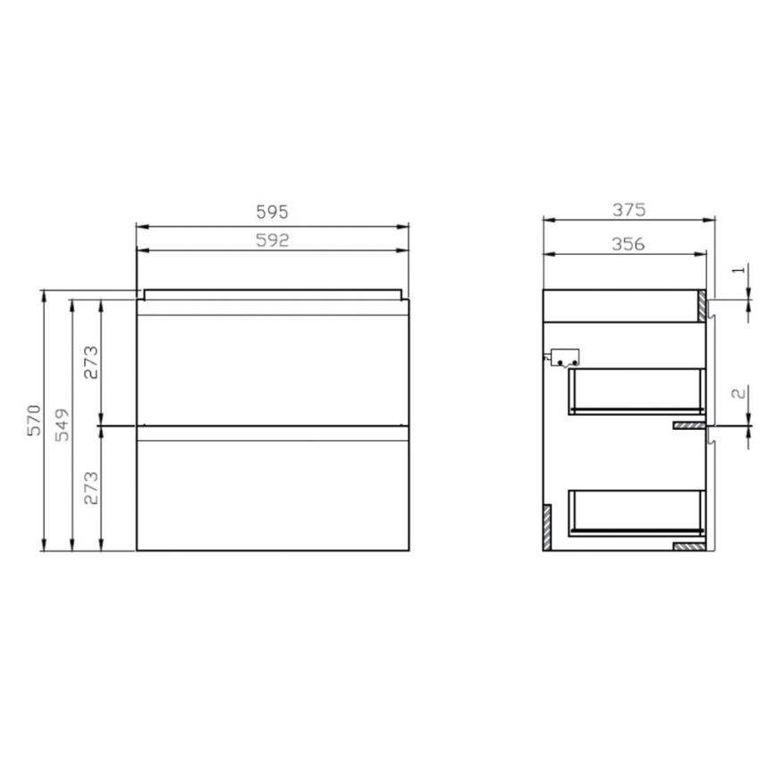 Cersanit S801-227-DSM - Подвесен шкаф за баня с мивка MODUO SLIM 60x57x38 cm бял гланц