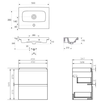 Cersanit S801-229-DSM - Висящ шкаф за баня с мивка MODUO SLIM 62xсм, бял гланц