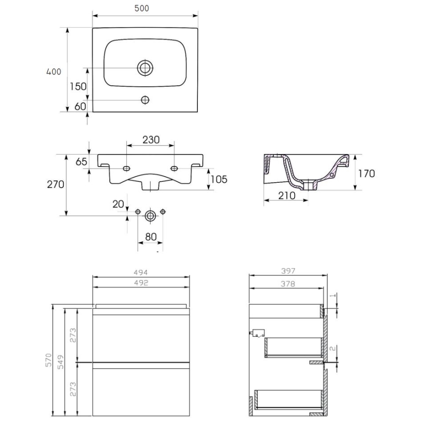 Cersanit S801-230-DSM - Закачен шкаф за баня с мивка MODUO 50x62x40 см бял