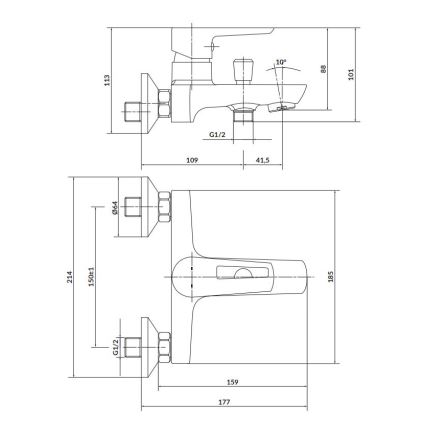 Cersanit S951-009 - Кранче за баня MILLE черен/лъскав хром