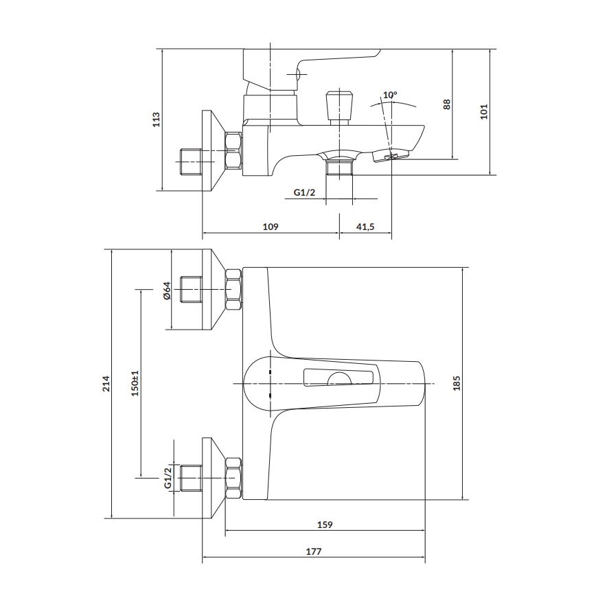 Cersanit S951-009 - Кранче за баня MILLE черен/лъскав хром