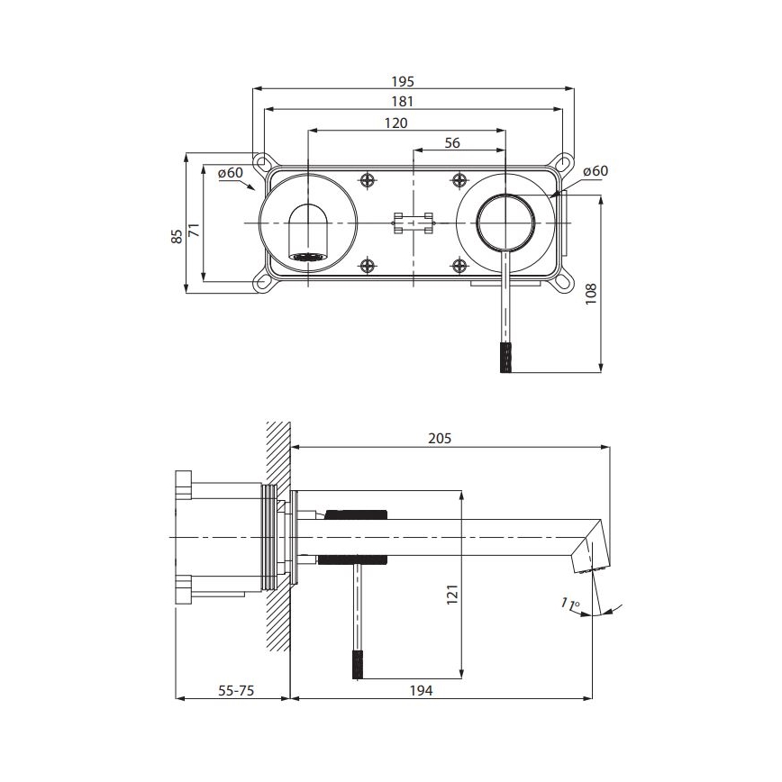 Cersanit S951-593 - Смесител за мивка за скрит монтаж ZEN лъскав хром