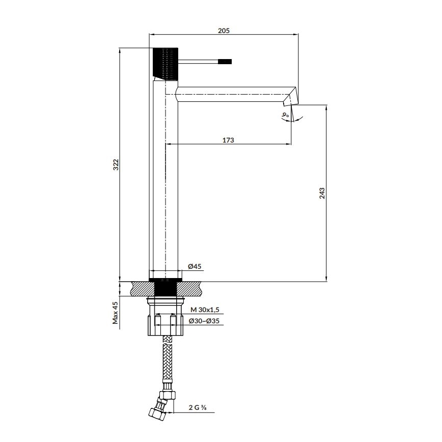 Cersanit S951-599 - Кран за мивка ZEN 32,2 см черен