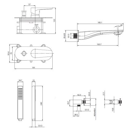 Cersanit S952-037 - Комплект за вана с вградена батерия MILLE, лъскав хром