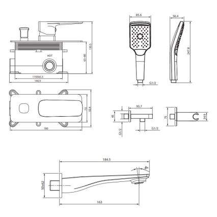 Cersanit S952-039 - Комплект за вана с вградена батерия LARGA, лъскав хром