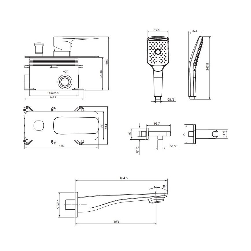 Cersanit S952-039 - Комплект за вана с вградена батерия LARGA, лъскав хром