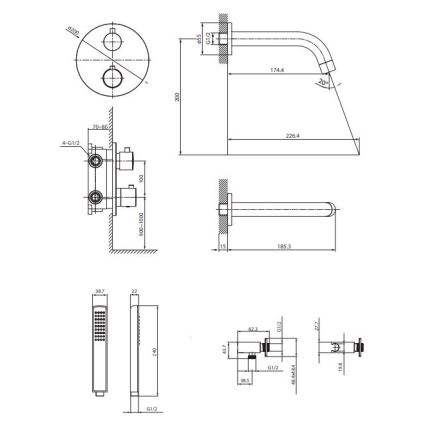 Cersanit S952-041 - К-кт за баня с термостатичен скрит смесител ZEN черен