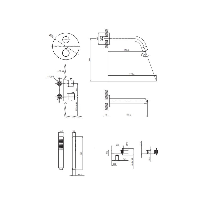 Cersanit S952-041 - К-кт за баня с термостатичен скрит смесител ZEN черен