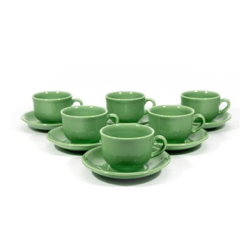 Чаен комплект 6бр. керамични чаши с чинийки зелен