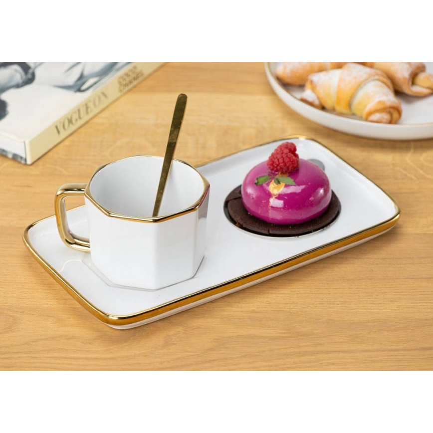 Чаша с чинийка и лъжица SURI кремава/златиста