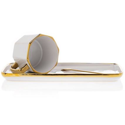 Чаша с чинийка и лъжица SURI кремава/златиста