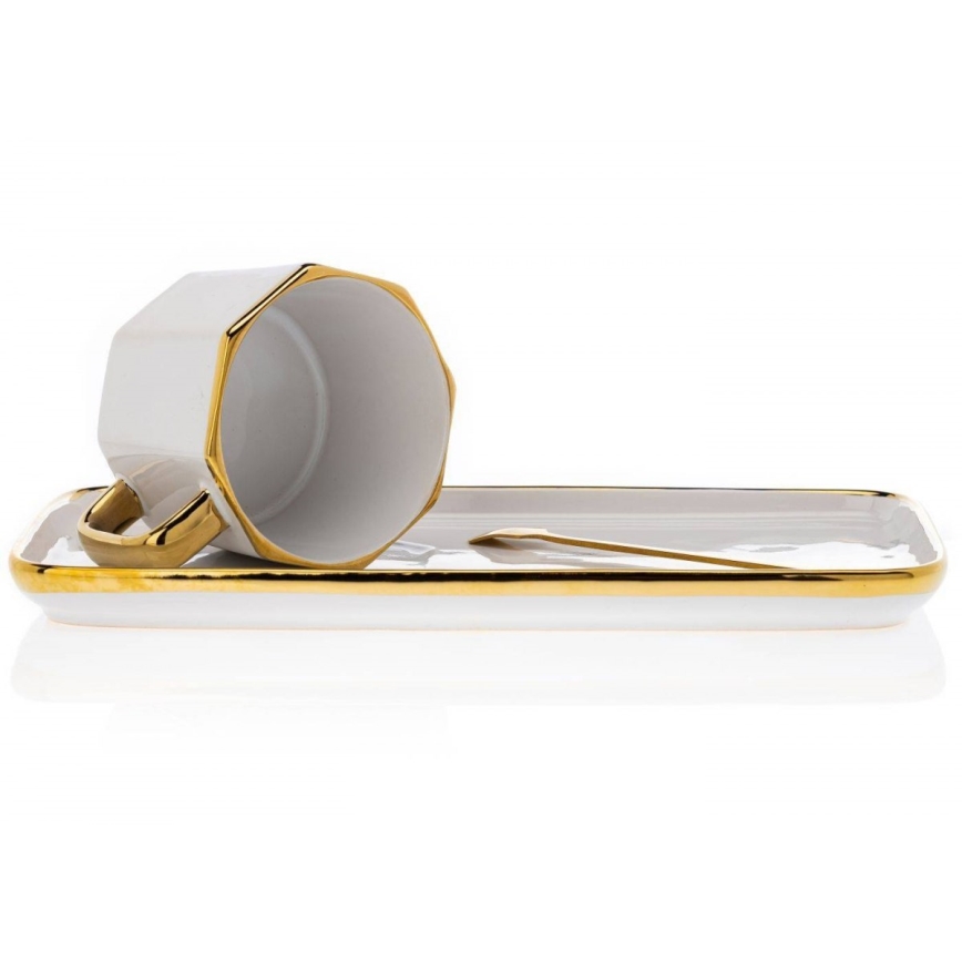 Чаша с чинийка и лъжица SURI кремава/златиста