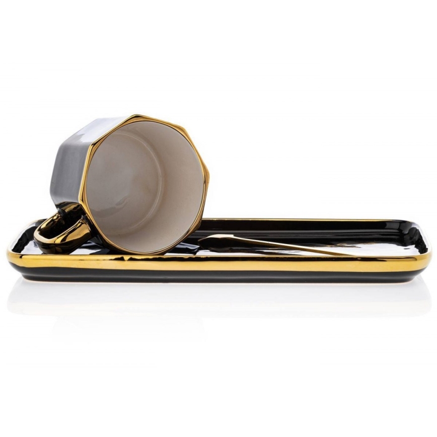 Чаша с лъжица и чинийка SURI черна/златиста