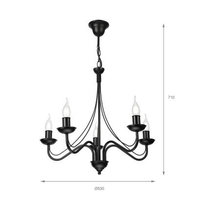 Черен полилей на верига ANTON 5xE14/15W/230V