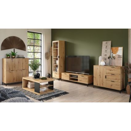 Холна маса LORA с рафт и място за съхранение, дъб artisan/черна