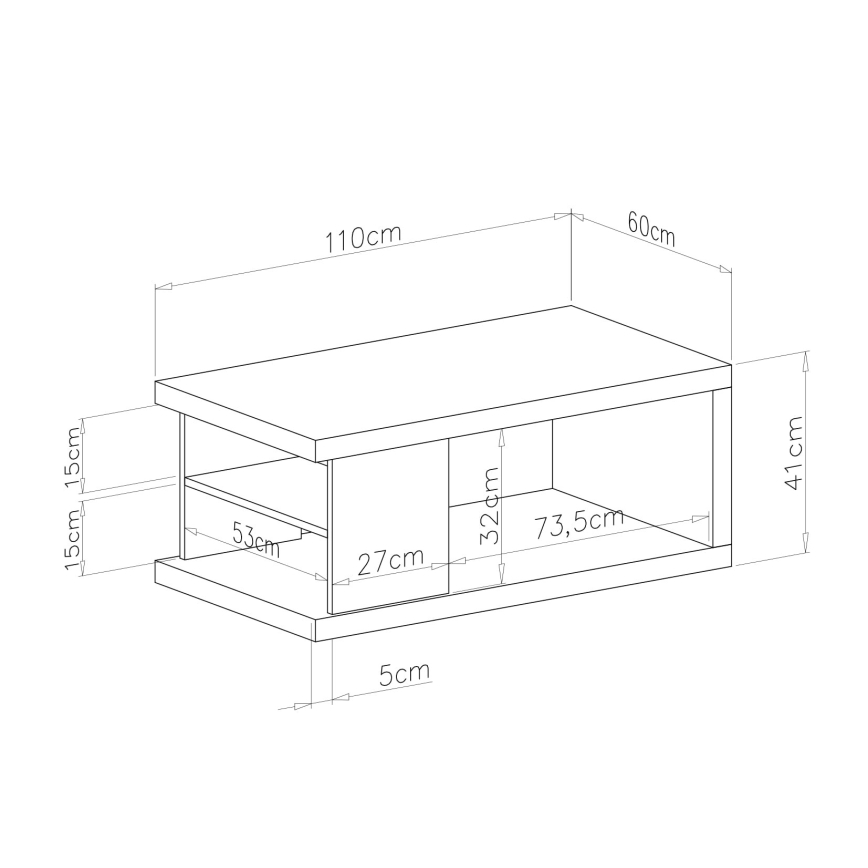 Холна маса LORA с рафт и място за съхранение, дъб artisan/черна