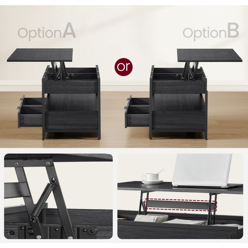 Холна маса NYRO с повдигащ се плот, черна