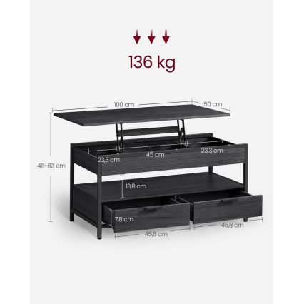 Холна маса NYRO с повдигащ се плот, черна