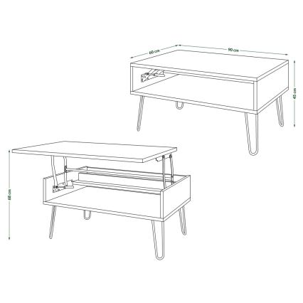 Холна маса с повдигаем плот и полица HALIJA — бетонено сива/черна