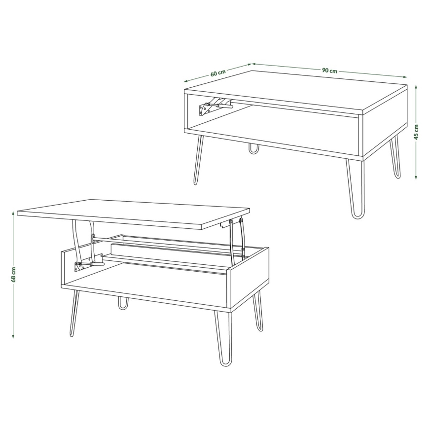 Холна маса с повдигаем плот и полица HALIJA — бетонено сива/черна