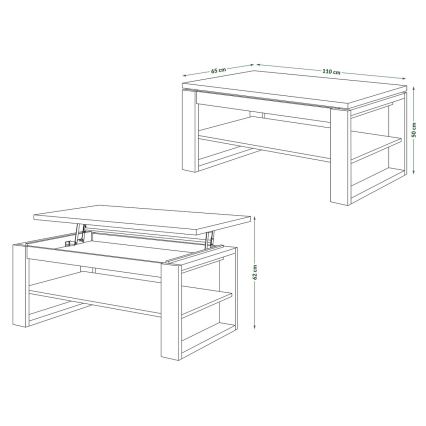 Холна маса с повдигащ плот и полица NEA, бетонен сив/бял