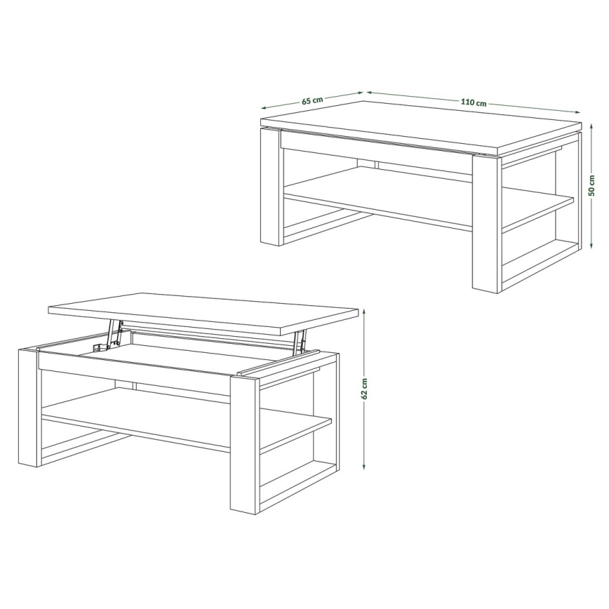 Холна маса с повдигащ плот и полица NEA, бетонен сив/бял
