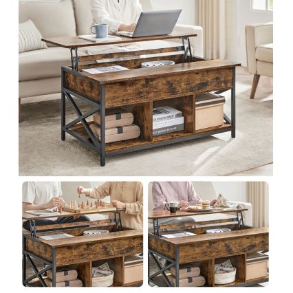 Холна маса с повдигащ се плот NYRO, кафява/черна