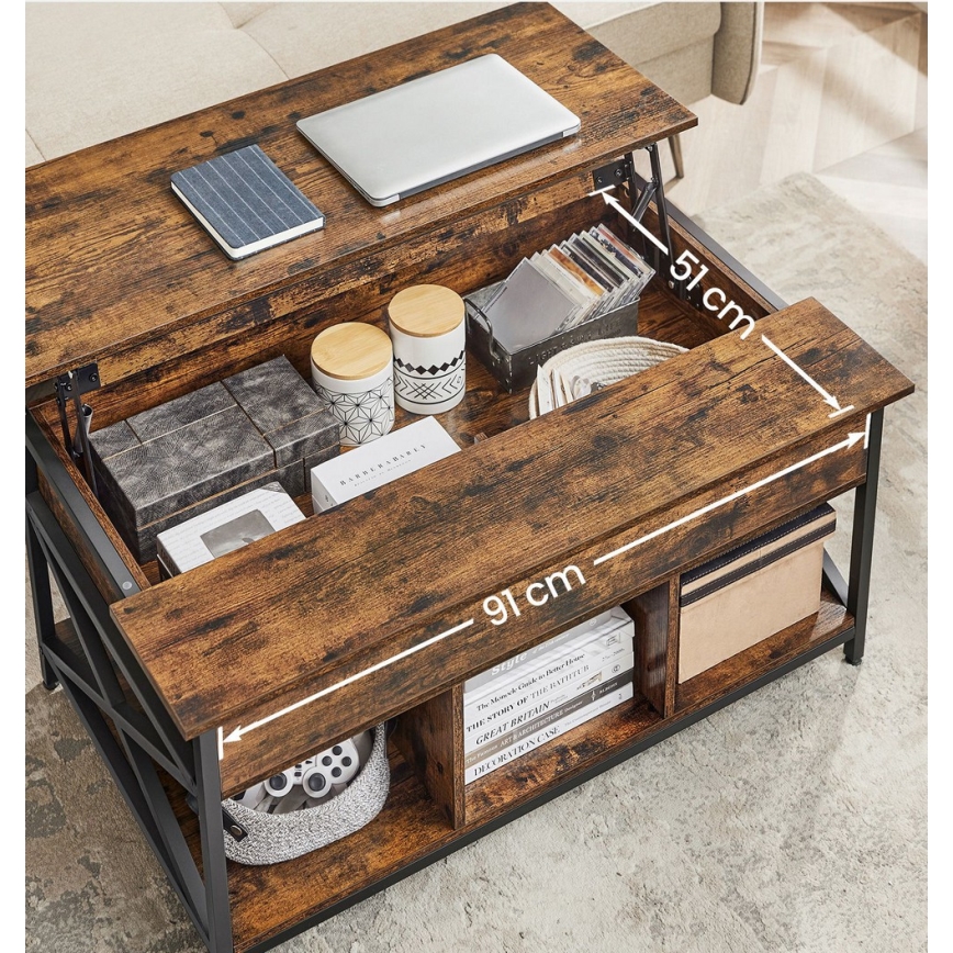 Холна маса с повдигащ се плот NYRO, кафява/черна