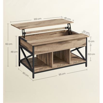 Холна маса с повдигаща плоча NYRO кафява/черна